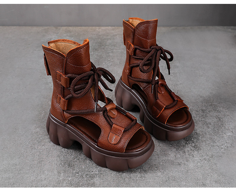Dép sandal nữ mùa hè peep-toe đế dày platform phong cách La Mã — Màu be chi tiết 12