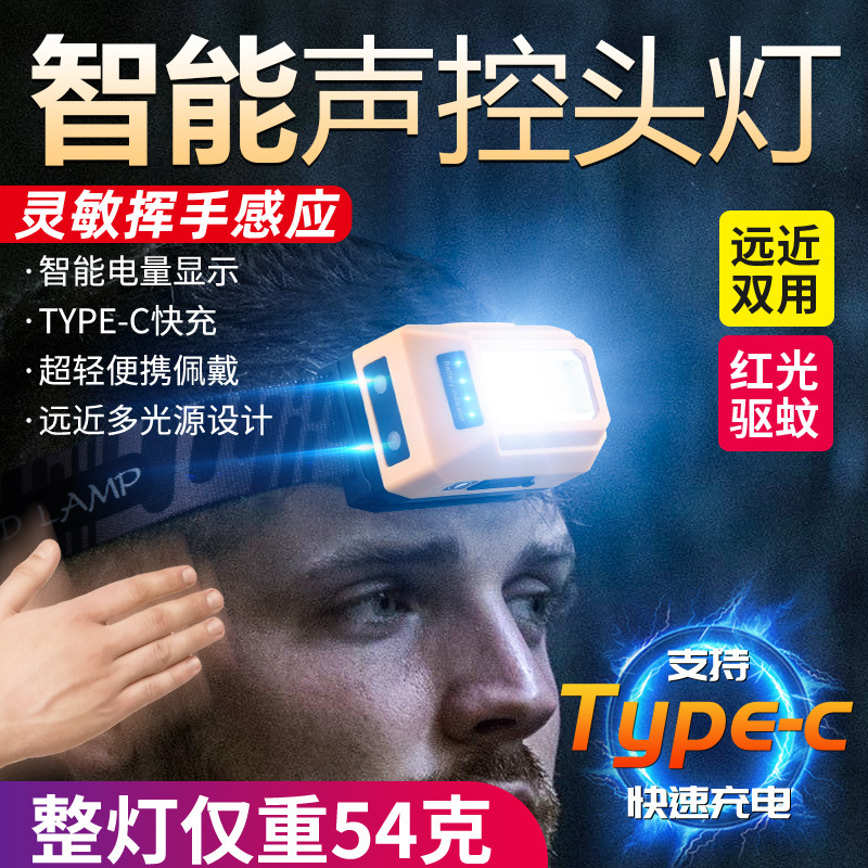 New Voice-Controlled Headlamp with Long Battery Life, Strong Light, Led, Multi-Functional, Outdoor-Specific, Rechargeable, Sensor-Enabled, Voice-Controlled Headlamp, Customizable New Voice-Controlled Headlamp with Long Battery Life, Strong Light, Led, Multi-Functional, Outdoor-Specific, Rechargeable, Sensor-Enabled, Voice-Controlled Headlamp, Customizable