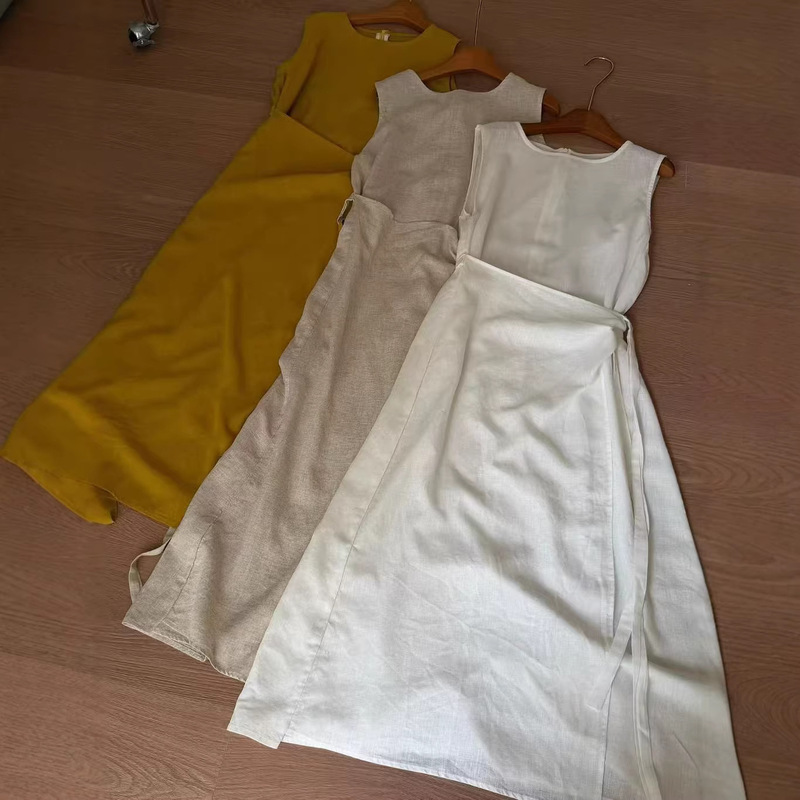 2026 Spring/Summer Nanyou High-Quality Tencel Linen One-Piece Wrap Sleeveless Dress for Women