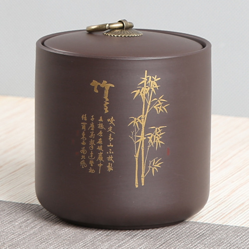 Large purple clay tea jar gilt Pu'er loose tea sealed jar Yixing purple clay tea set boutique tea jar wholesale logo