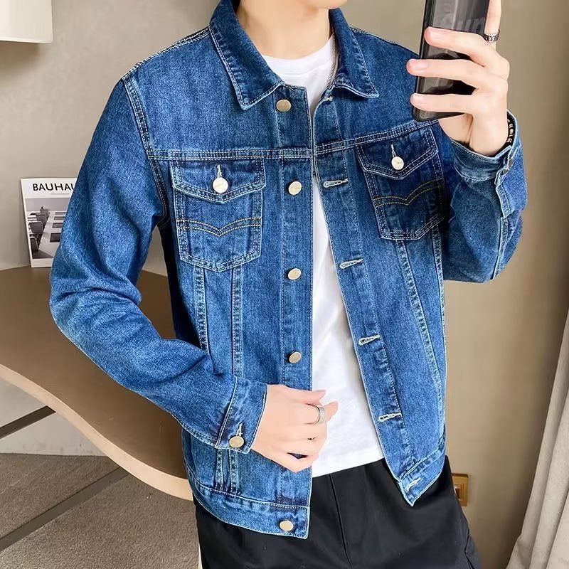 Abrigo de mezclilla para hombre 2023 Otoño Nuevo Negro Primavera y otoño Chaqueta de mezclilla para hombre americano Chaqueta de trabajo para hombre