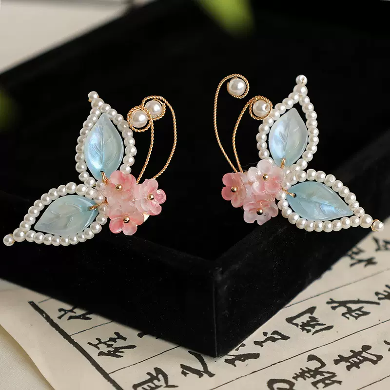 古风甜美蝴蝶琉璃发钗古装汉服国风妆造日常百搭头饰小清新小u钗