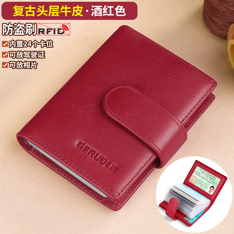 Cartera de cuero para mujer, posición de tarjeta de gran capacidad, antimagnetización múltiple, bolsa de tarjeta transparente compacta, tarjeta de licencia de conducir ultrafina, hombre