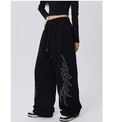 Trendy streetwear straight-leg women's pants, American-style dance pants, loose exercise pants, turn-up jazz dance pants