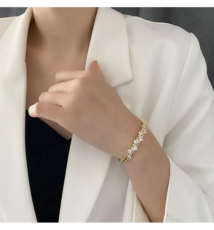 Round Pattern Women'S Gender 1 Piece Ins Style Round Alloy Copper Inlay Zircon Women's Bangle