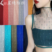 锦涤加密流星网金线竖条圆点提花网布镂空拼接网纱现货网布面料