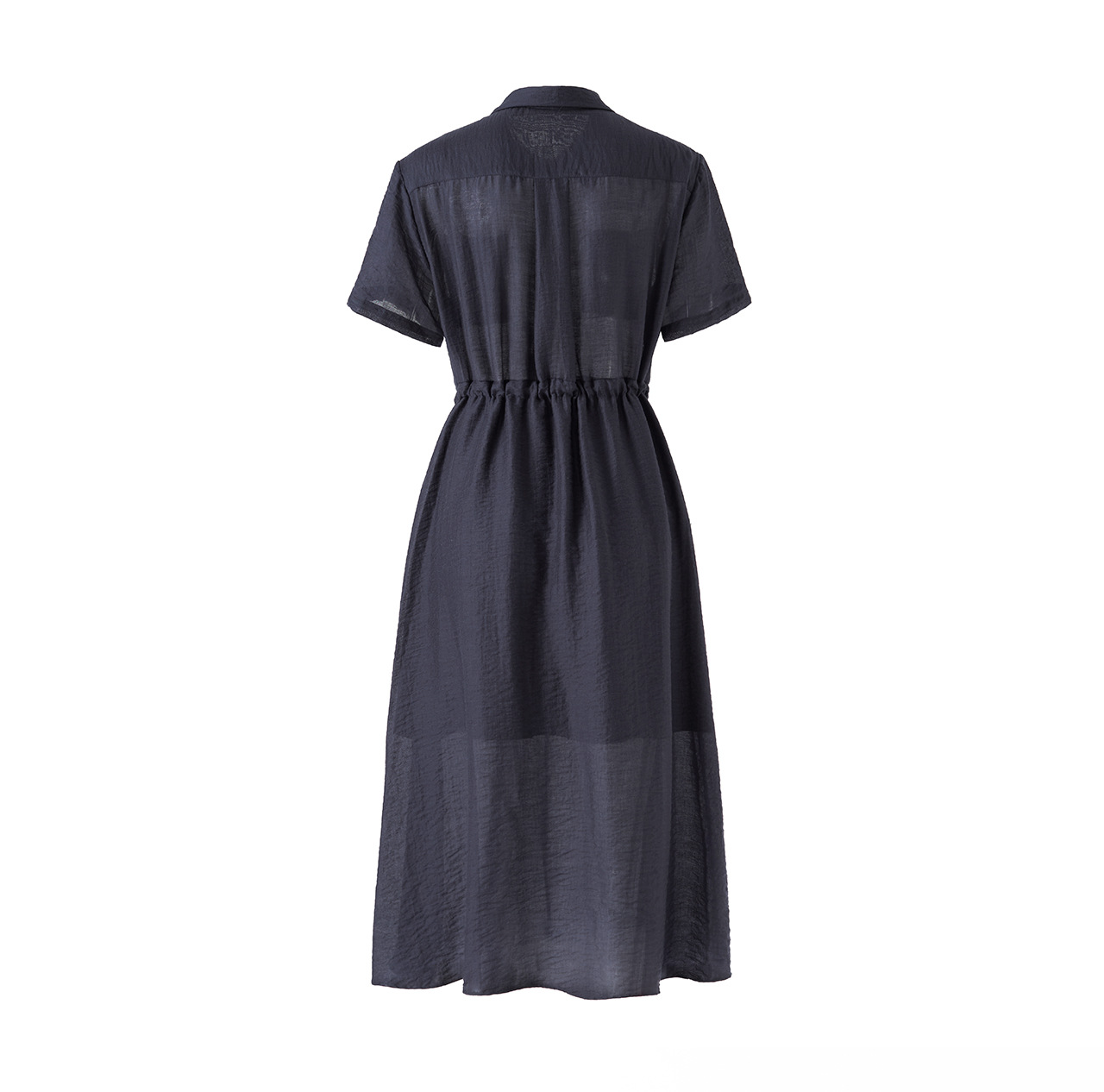 Đầm sơ mi nữ dáng suông chất liệu linen phối cườm nhẹ — màu xanh navy chi tiết 22