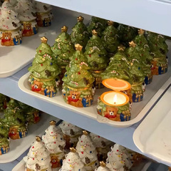 Creative Christmas Tree Scented Candle Retro Ceramic Jar Candle Long-lasting Fragrance Indoor Christmas Ornament Aroma Wholesale