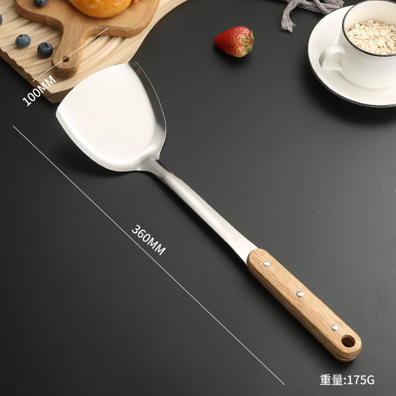 Espátula de acero inoxidable espátula espátula de madera maciza espátula cuchara espátula espátula para freír espátula
