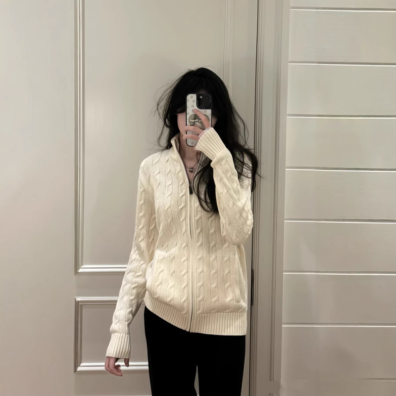 Original Label with Qr Code/Ralph Lauren Small Label Full-Zip Cable Knit Sweater Unisex Embroidered Jacket