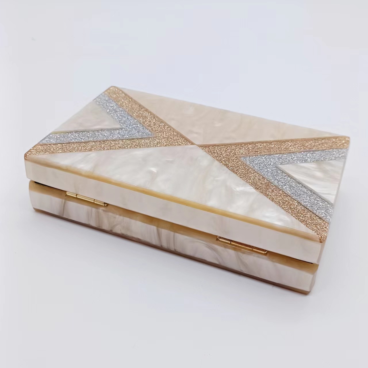 Elegante borsa a tracolla in acrilico da donna, design geometrico, finitura perlata, per feste serali, matrimoni, pochette da sera con giunture geometriche e piastra di perle._voghion.com