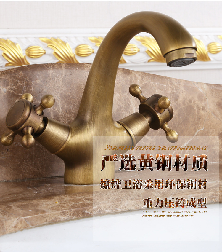 All-copper European-style antique hot and cold water faucet, washbasin, horn faucet, retro kitchen sink, rotatable retro faucet undefined