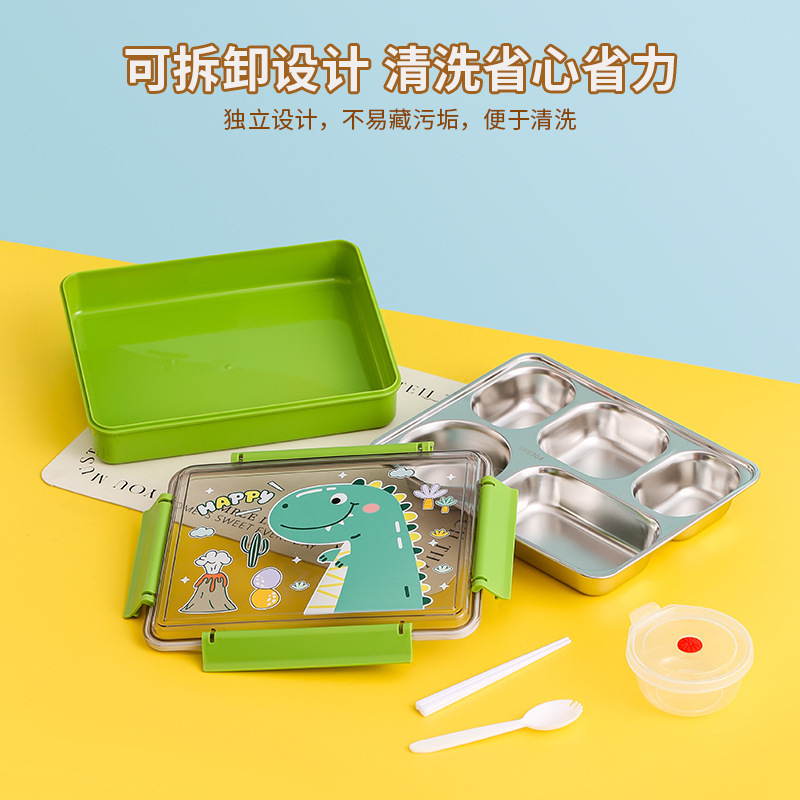 かわいい学生弁当箱 304 ステンレス鋼コンパートメント密封鮮度保持弁当箱漫画カトラリー付きポータブル弁当箱|undefined