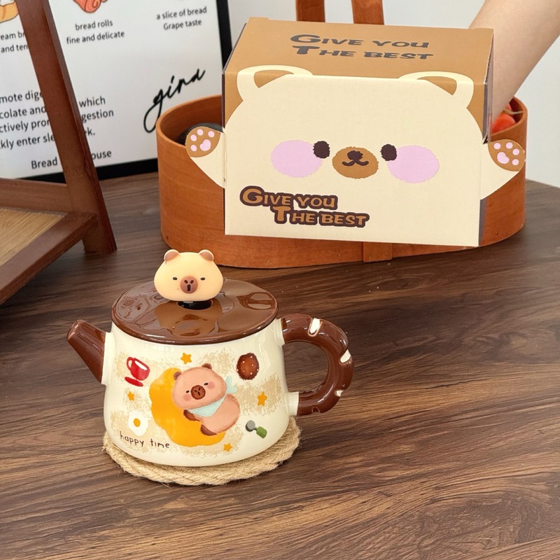 可爱动物马克杯带盖勺高颜值陶瓷水杯女生假壶杯子咖啡早餐杯儿童|undefined