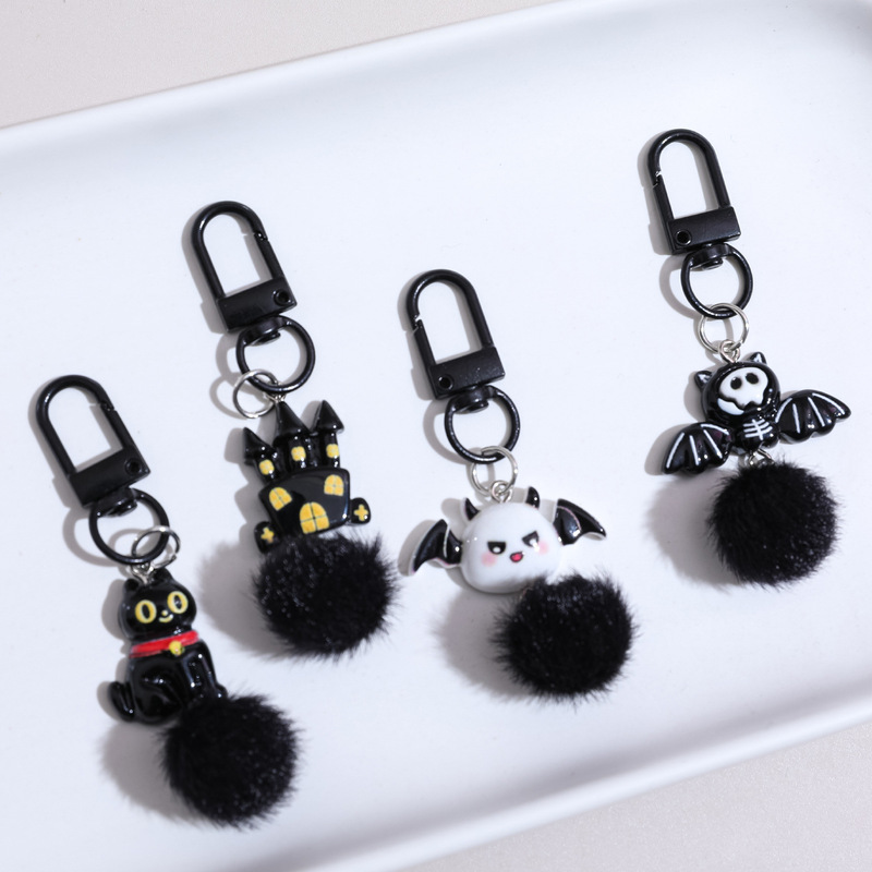 Cartoon Resin Halloween Funny Pumpkin Skull Ghost Hat Versatile Keychain Bag Pendant Small Gift