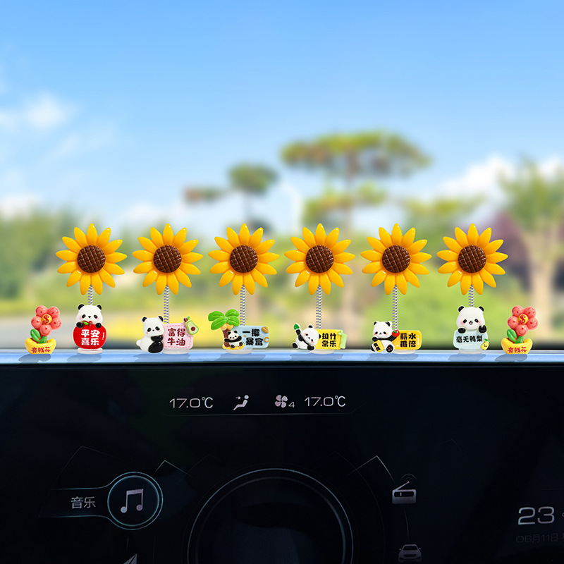 超かわいい富のパンダひまわり車の装飾品電気自動車のインテリア車の装飾品デスク装飾|undefined