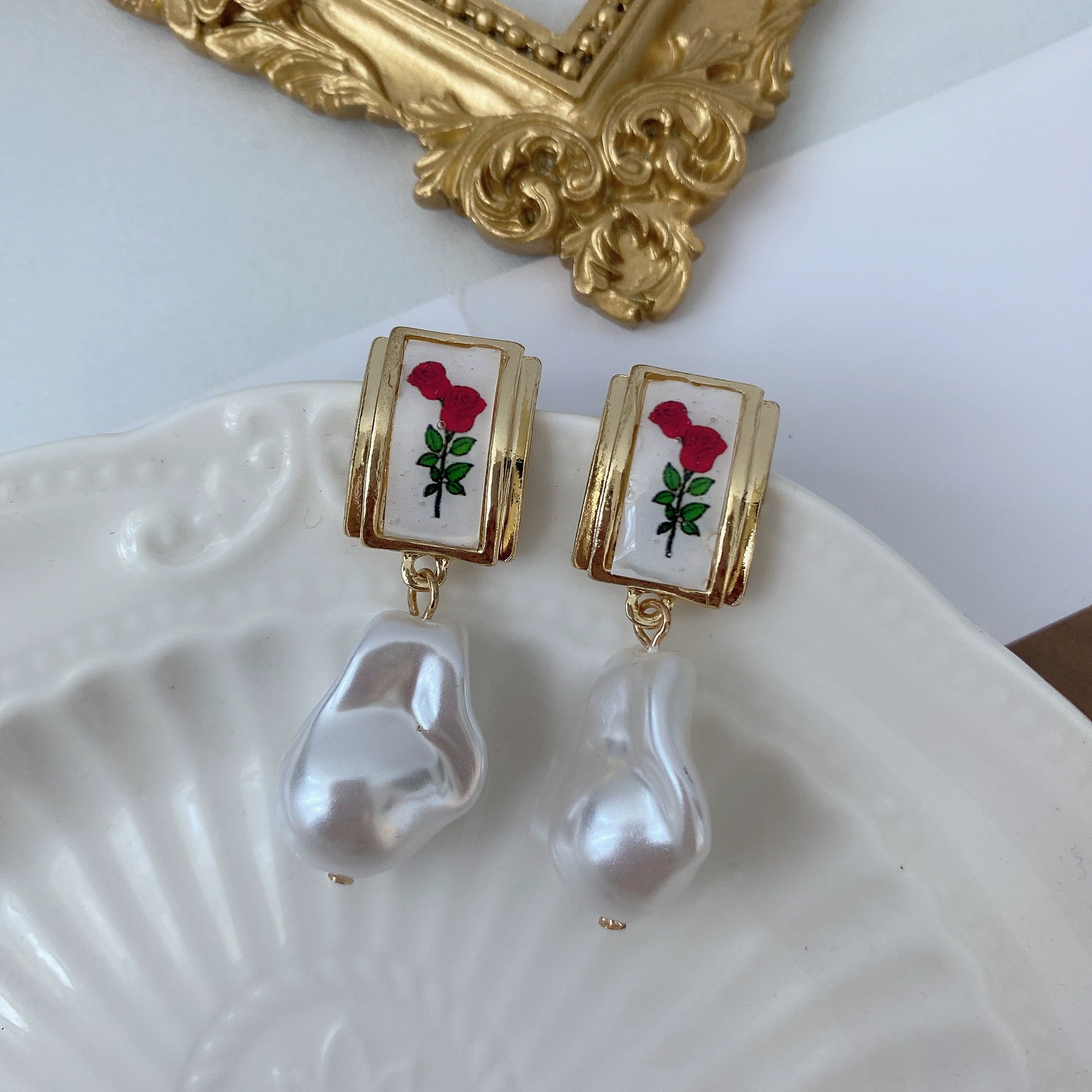 Retro earrings from pearl, French retro style