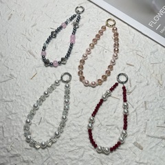 簡約珍珠水晶串珠手機鏈短款百搭鑰匙扣手機鏈條