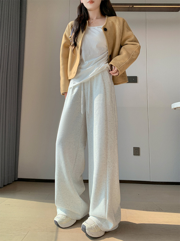 lulu同款白灰色运动裤女2025春夏窄版阔腿裤显瘦休闲宽松卫裤|undefined