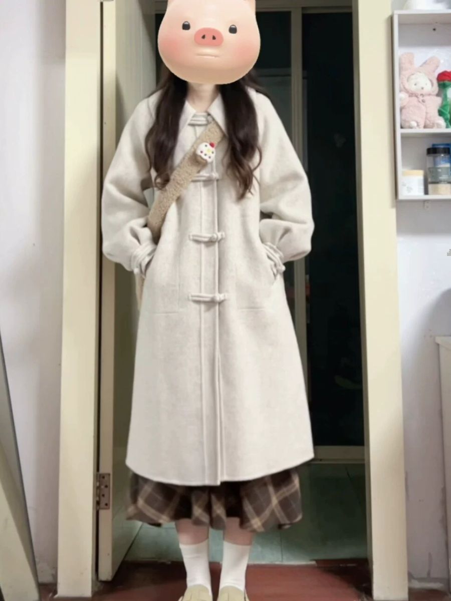 Oatmeal Woolen Outwear for Women 2025 Small Autumn and Winter Korean Style Mid-Length Elegant Slim Outwear