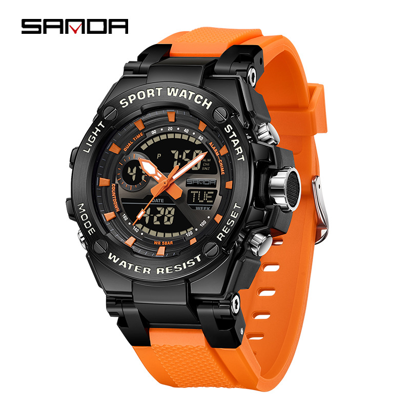 SANDA Europa y América tendencia ocio negocio reloj hombre reloj multifuncional reloj de alarma cronómetro nocturna reloj electrónico LED