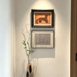 美式复古挂画中古风组合餐边柜装饰画电视柜摆件免打孔金钱豹老虎