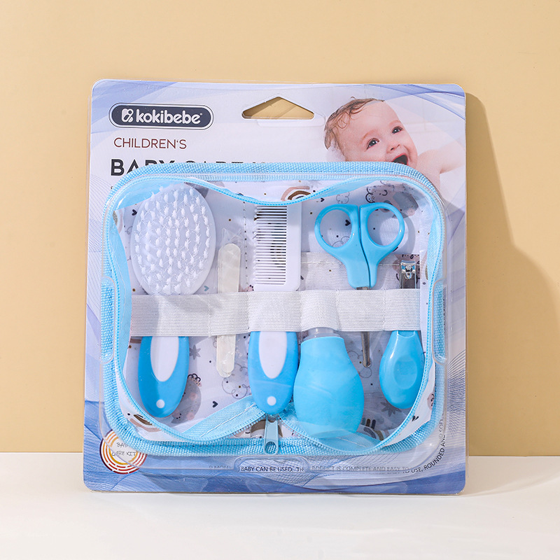 Juego de cuidado del bebé, cortaúñas, aspirador nasal, bolsa de tela con tarjeta, juego de seis piezas, combinación de cepillo de descalcificación para recién nacidos