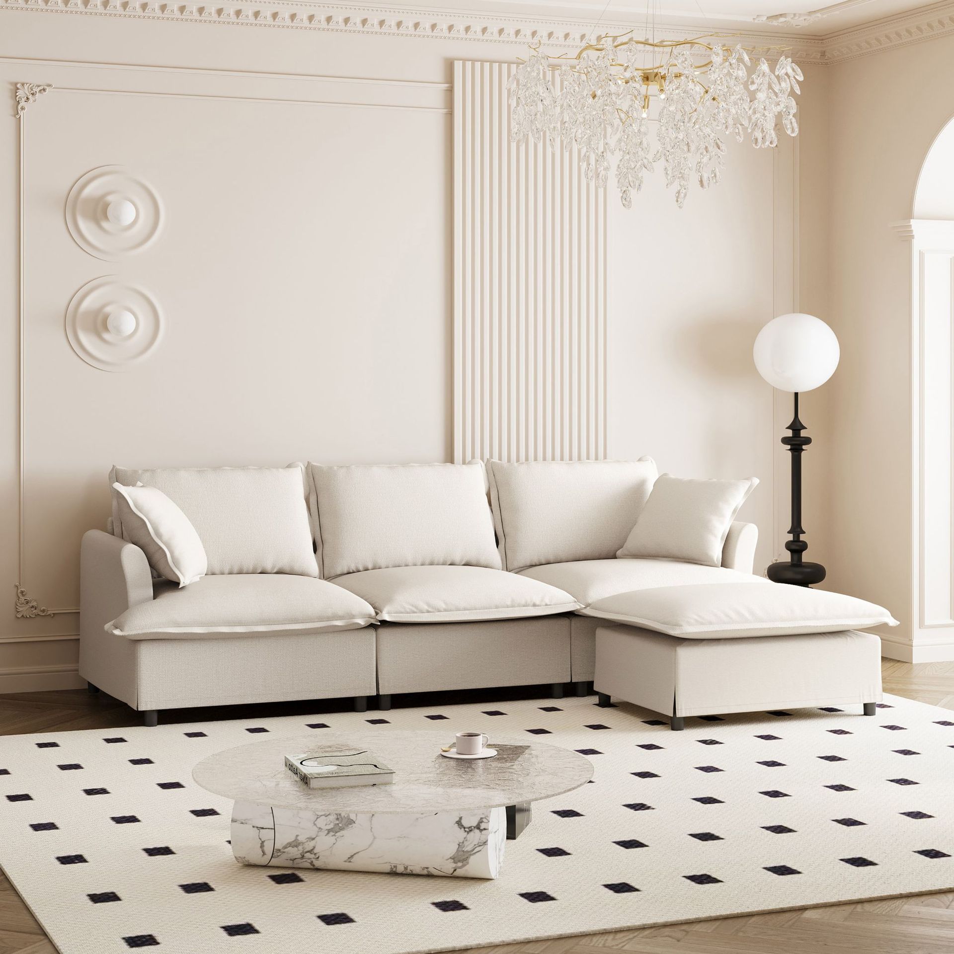 Mini sala de estar estilo italiano simple muebles combinados módulo cuadrado sofá de tela de ocio