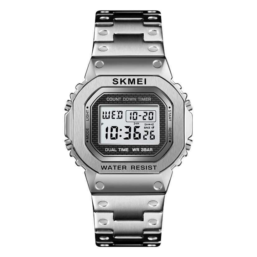 Timemei skmei трансграничные часы, хит продаж, модные цифровые часы, ретро стальной ремешок, квадратный большой циферблат, светящиеся студенческие часы