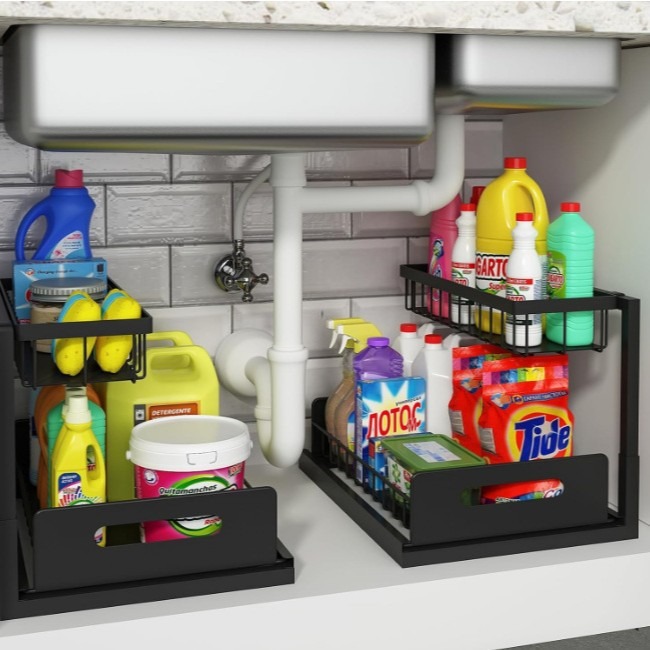 Estante de almacenamiento extraíble en forma de L para estante de acabado de doble capa de encimera de cocina bajo fregadero multifuncional de almacenamiento de almacenamiento general