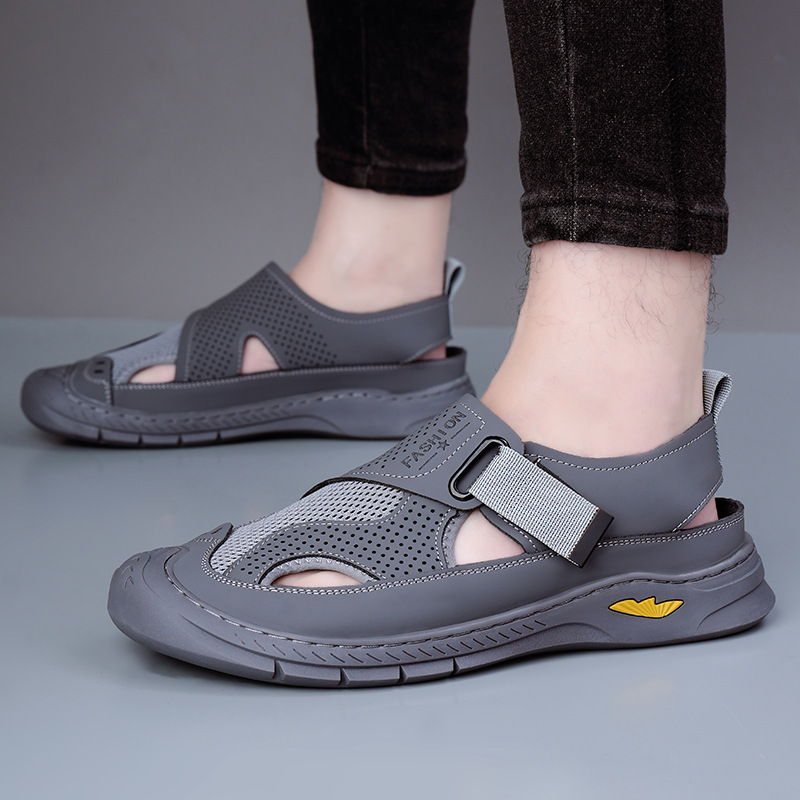 Men's Genuine Leather Closed-toe Sandals Breathable Summer Shoes_voghion.com