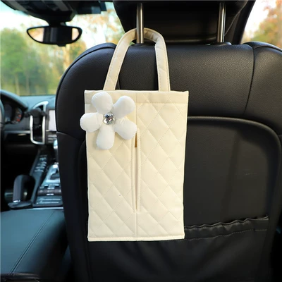 back-mounted paper box fashion – Car tissue box/set - rice-paste-white-down-flower