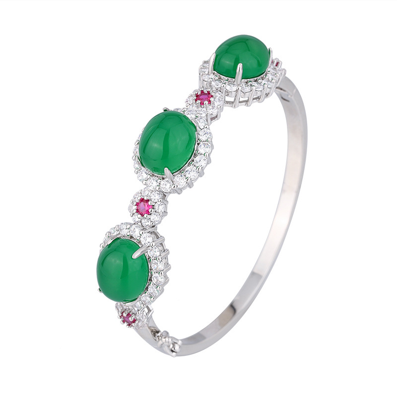 Zhuang Live joyas de cobre inferior chapado en oro simulación rojo corindón Calcedonia verde superficie diamante con incrustaciones pulsera piedra principal 10*12