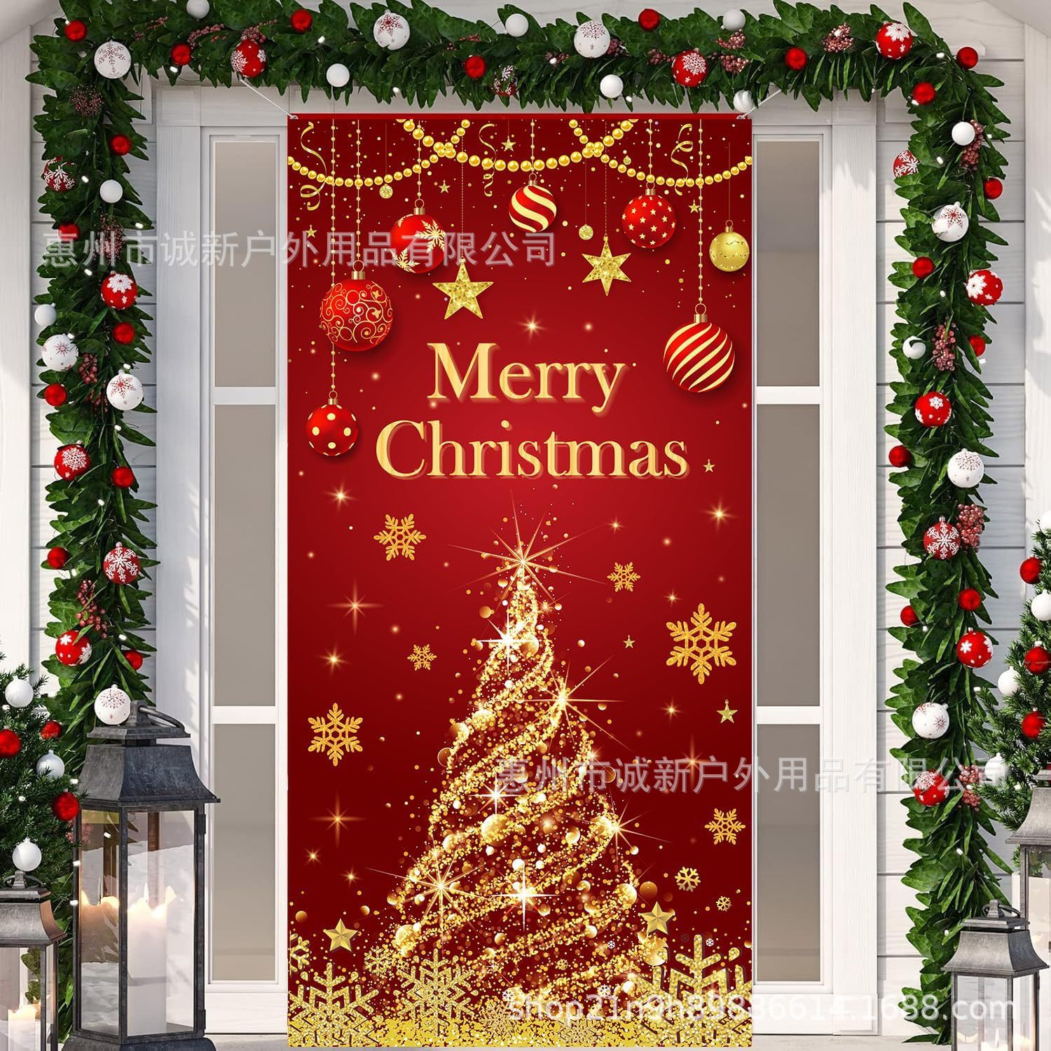 Amazon crossover nueva cubierta de puerta de Navidad cubierta de puerta de Santa Claus fiesta festiva ambiente tela de fondo al por mayor