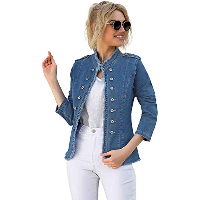 Femmes Style Classique Couleur Unie Unique Poitrine Manteau Veste En Jean display picture 3