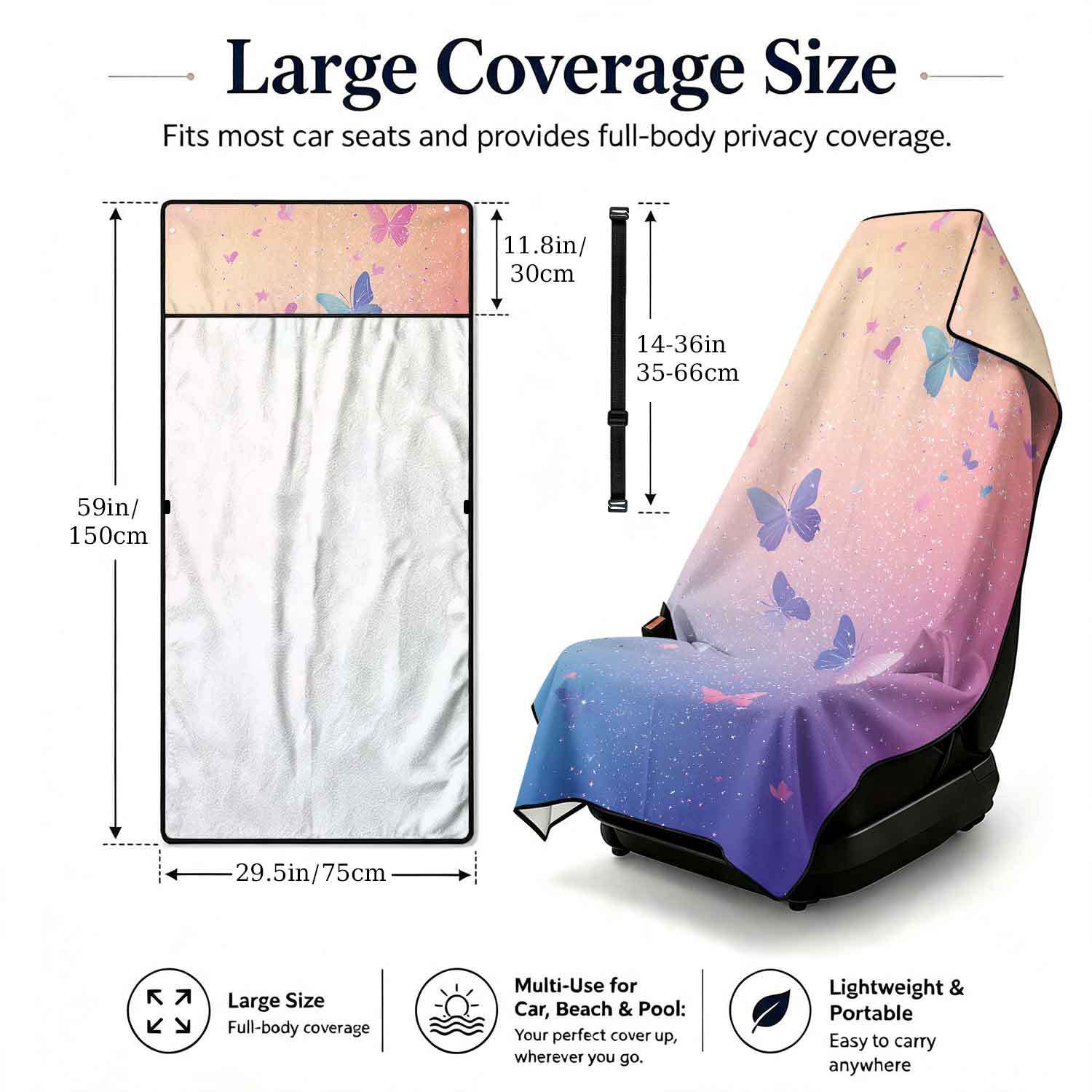 Printed bath towel and car seat cover 2-in-1, ultra-fine fiber outdoor beach and car dual-use universal seat cushion
