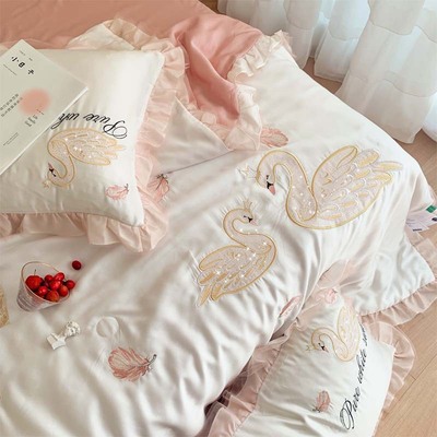 Korean princess Red-crowned crane Embroidery Lyocell 80 Tencel Cool in summer Silk sliding Naked air conditioner quilt The bed Supplies