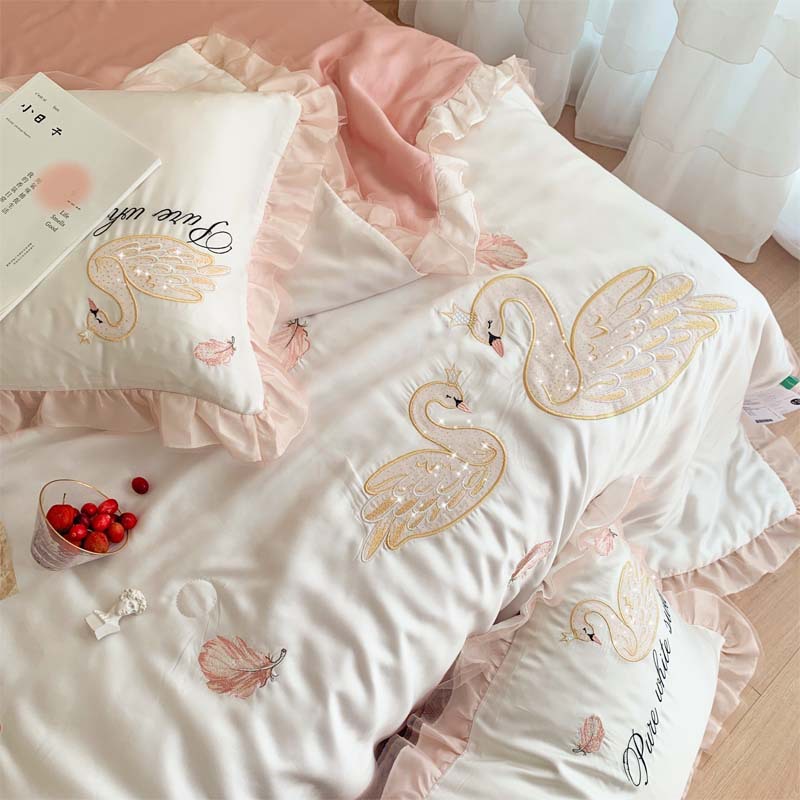 Korean princess Red-crowned crane Embroidery Lyocell 80 Tencel Cool in summer Silk sliding Naked air conditioner quilt The bed Supplies