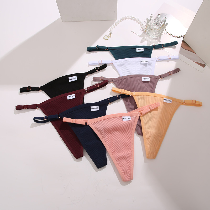 FINETOO cross-border hot selling cotton thong sexy one line multi-color adjustable buckle briefs DS010