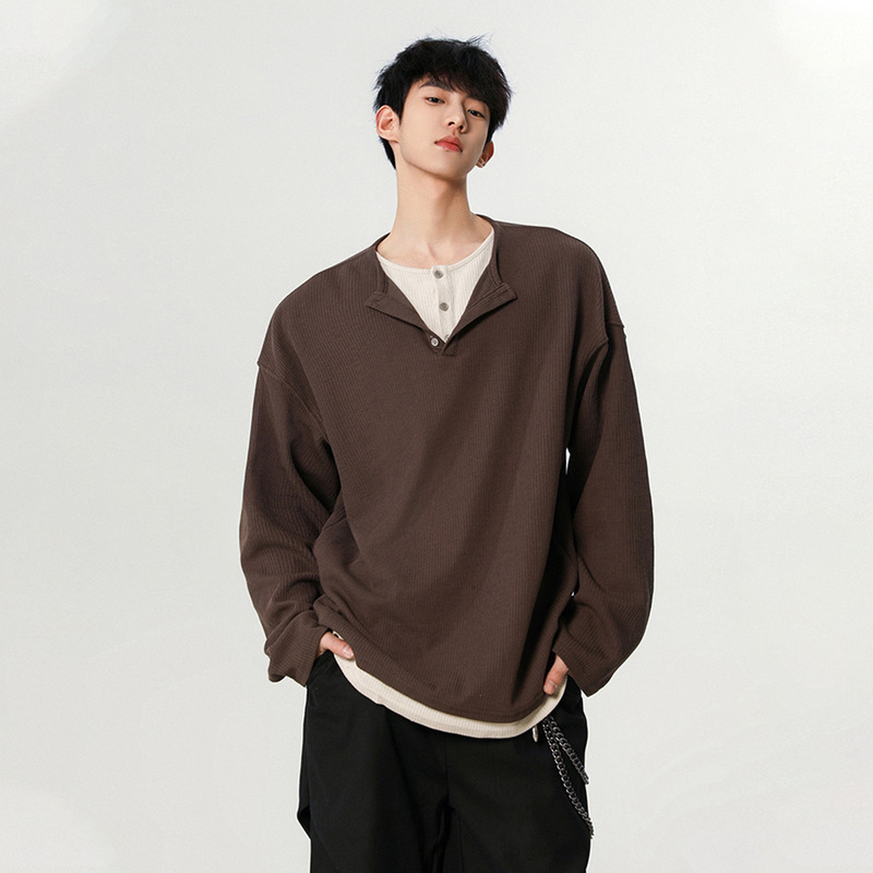 Korean Style High-End Fake Two-Piece Long-Sleeved T-Shirt for Boys Loose Casual Spring and Autum Korean Style Versatile Sweatshirt Bottoming Shirt Korean Style High-End Fake Two-Piece Long-Sleeved T-Shirt for Boys Loose Casual Spring and Autum Korean Style Versatile Sweatshirt Bottoming Shirt