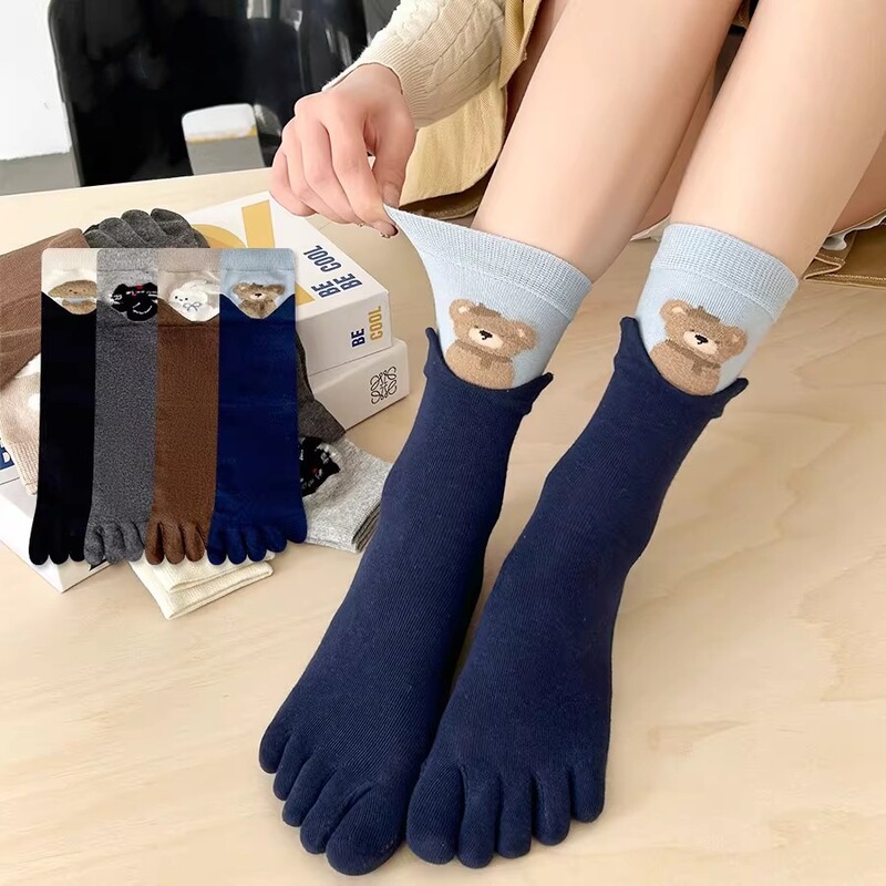 Five-Toe Socks for Women, Mid-Calf Cotton Socks, Odor-Resistant, Sweat-Absorbent, Trendy Cartoon Cute Fake Two-Piece Split-Toe Women's Long Socks Five-Toe Socks for Women, Mid-Calf Cotton Socks, Odor-Resistant, Sweat-Absorbent, Trendy Cartoon Cute Fake Two-Piece Split-Toe Women's Long Socks