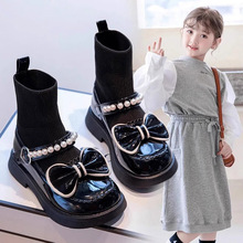 女童鞋小皮鞋2023秋冬款新款儿童短靴公主马丁靴女孩黑色加绒靴子