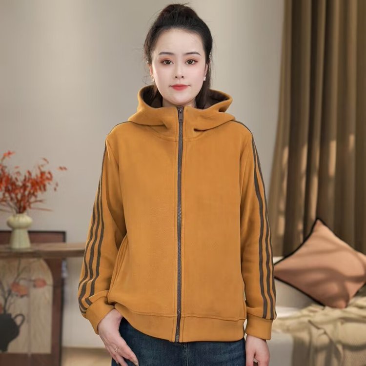 2025秋冬季时尚奥粒绒运动卫衣妈妈女款连帽外套宽松休闲加绒上衣|undefined
