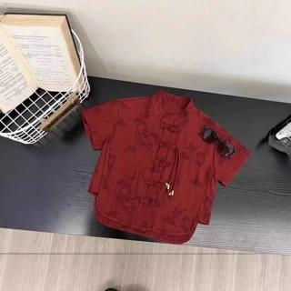 男童夏款2025新中式衬衫套装夏季中小童国风儿童短袖衬衣两件套潮