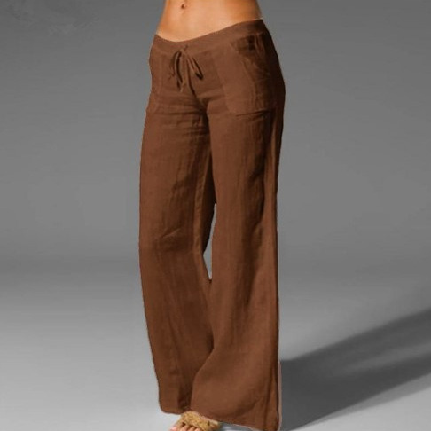 Transfronterizo Amazon AliExpress Verano Color sólido Cintura alta Pantalones anchos Pantalones casuales de algodón y lino sueltos para mujer image 6