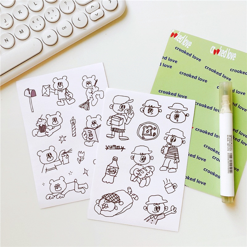 Ins Style Spot Korean Cute Black and White Boy Cartoon Bear Animal Simple Drawing Sticker Cute Pet Creative