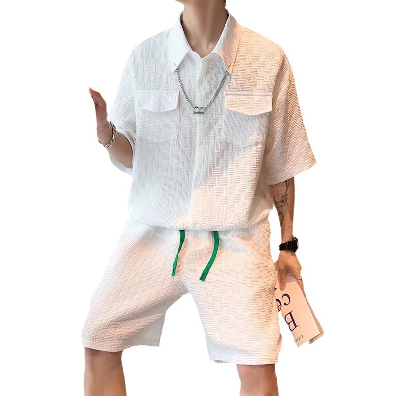 Traje de camiseta de verano para hombres de moda, pantalones cortos deportivos casuales de moda para hombres, traje de dos piezas con un conjunto de ropa, guapo