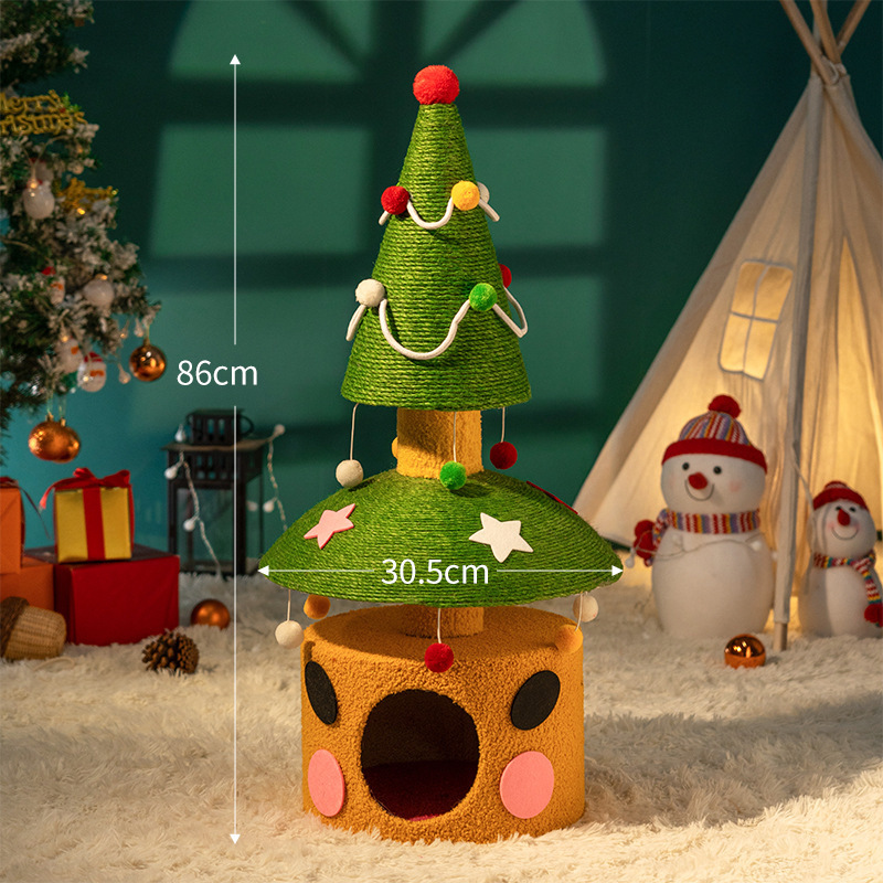 クリスマス猫クライミングフレーム、猫の巣、猫の木、冬用ベルベット猫フレーム、小型、スペースをとらない、サイザル麻の耐摩耗性猫スクラッチポール|undefined