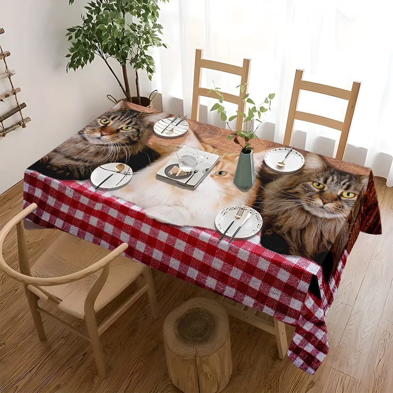 Cross-border Amazon tablecloth with kitten print, rectangular, high-end decorative tablecloth, direct from the manufacturer