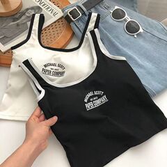 韓版純棉字母吊帶美背抹胸一體固定杯裹胸外穿打底背心式內衣
